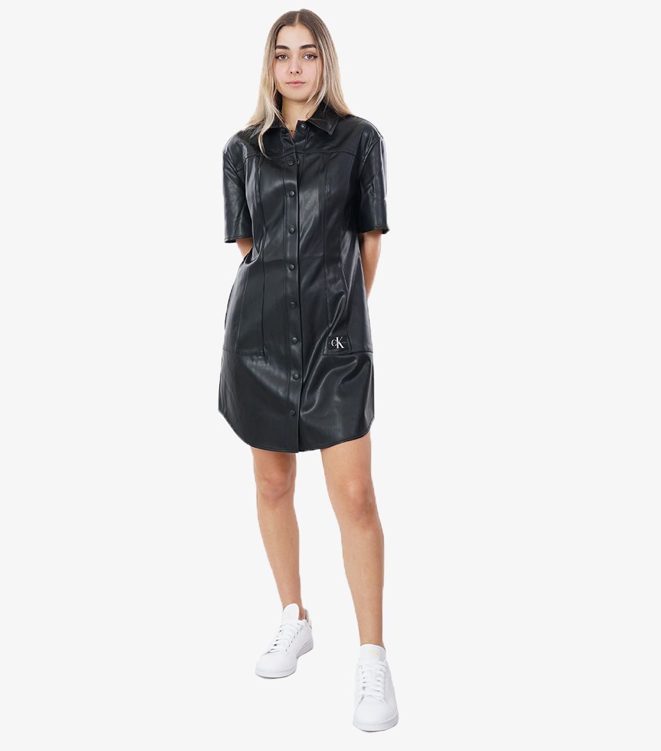 Calvin Klein Faux Leather Short Sleeve Dress