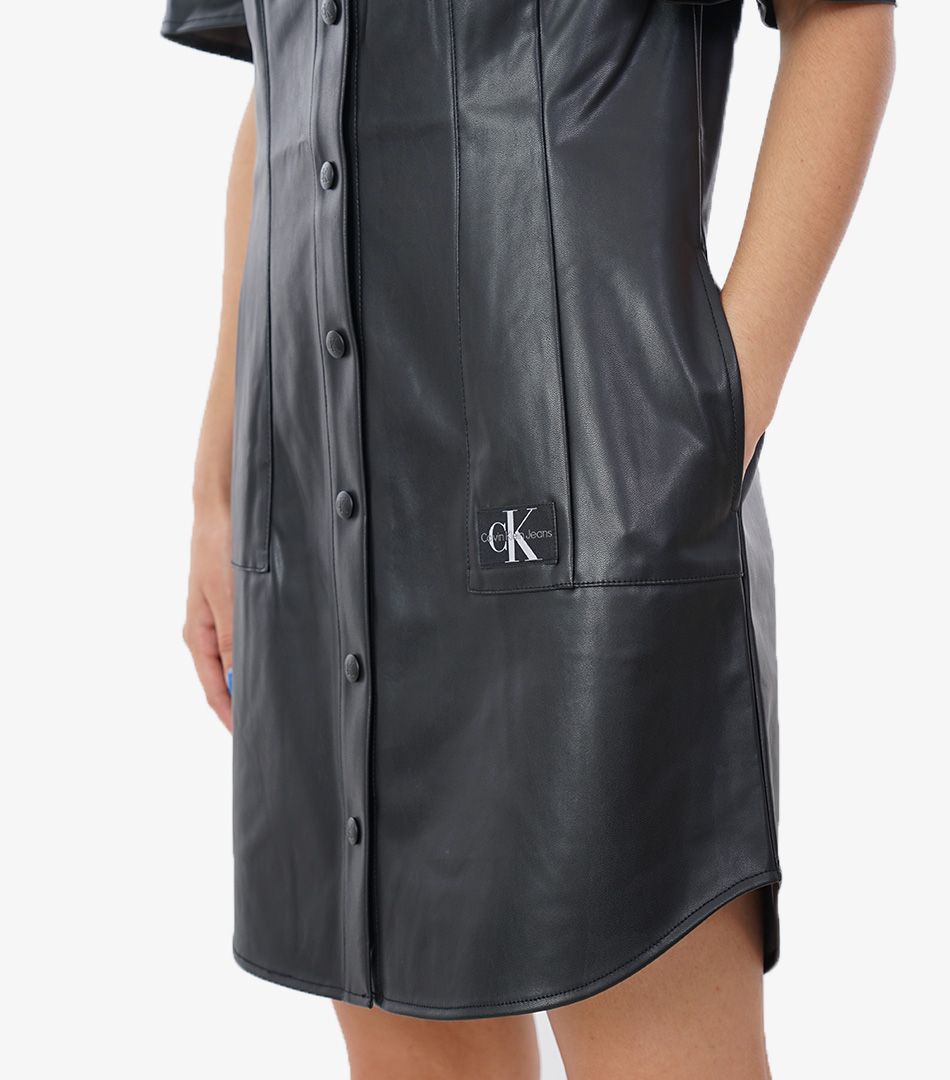 Calvin Klein Faux Leather Short Sleeve Dress