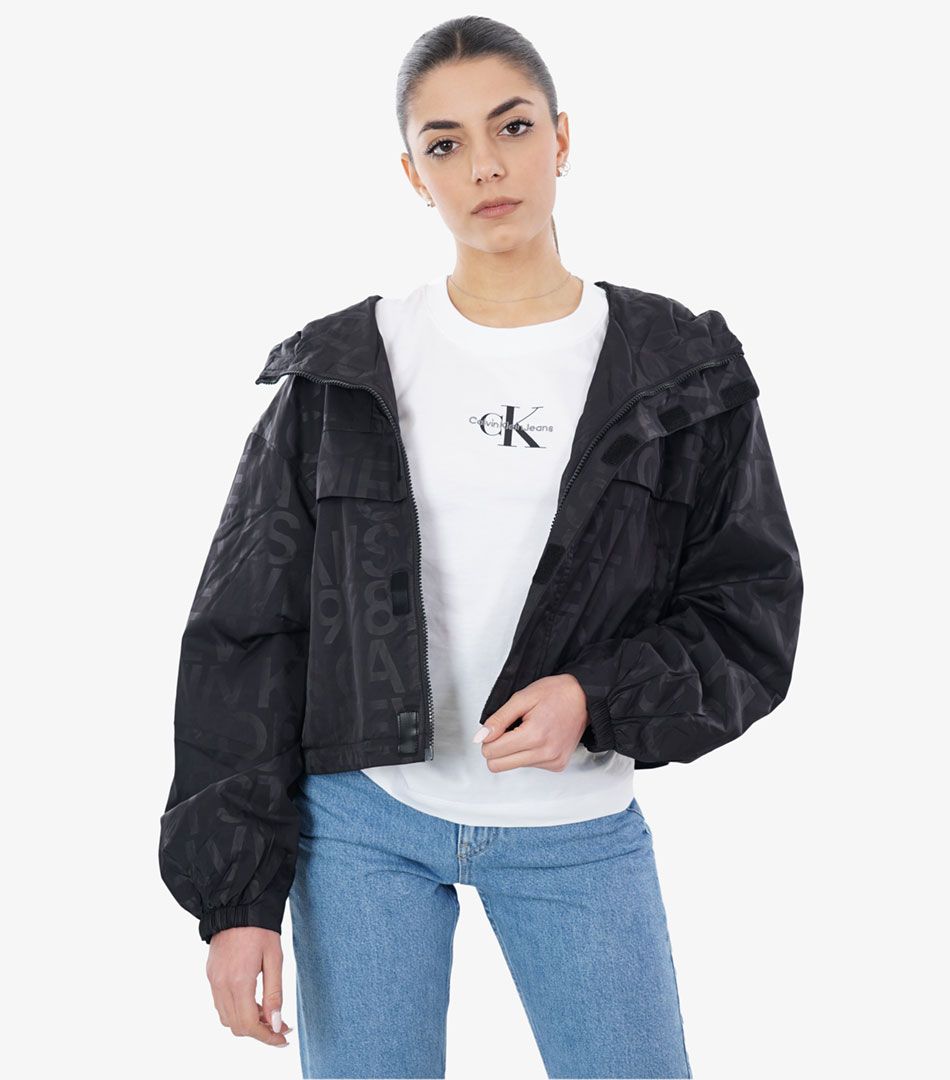 Calvin Klein  Short Hooded Logo Aop Jacket