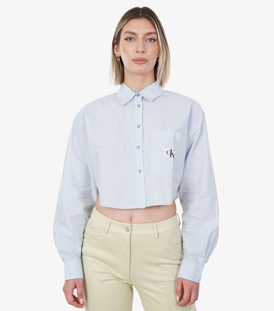 Calvin Klein Woven Label Cropped Long Sleeved Shirt